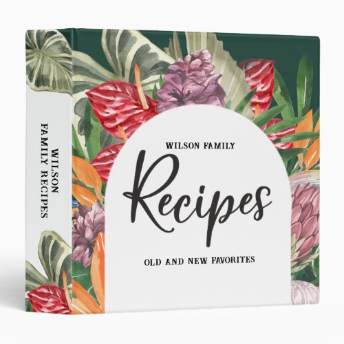 Tropical Floral Family Recipe 3 Ring Binder