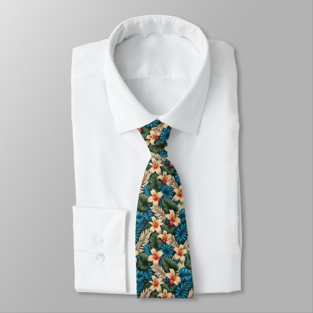 Tropical Floral Fantasy Neck Tie (Tied)
