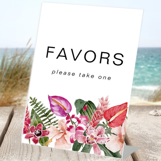 Tropical Floral Favors Pedestal Sign (Elegant Tropical Floral Favors Pedestal Sign by Painted Paperie
)