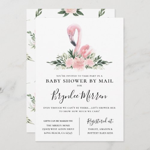 Tropical Floral Flamingo Baby Shower By Mail Invitation