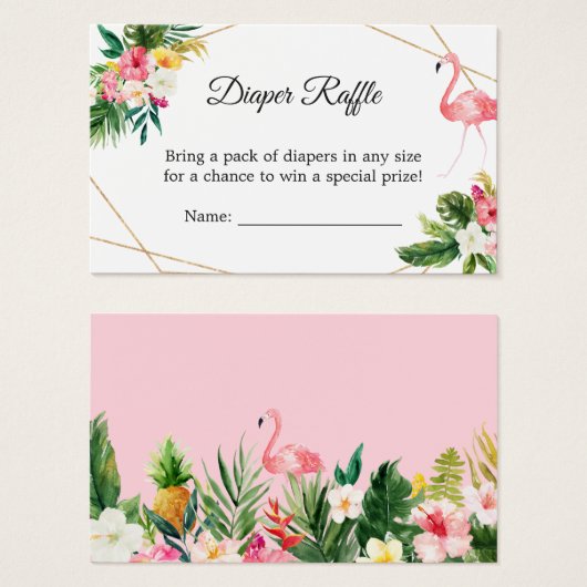 Tropical Floral Flamingo Baby Shower Diaper Raffle (Front & Back)