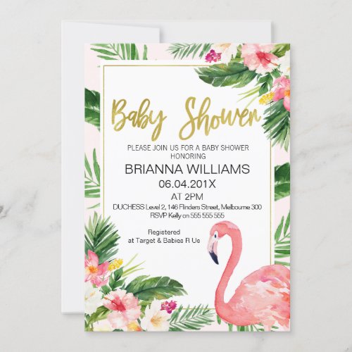 Tropical Floral Flamingo Baby Shower invitation