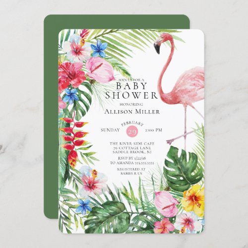 Tropical Floral Flamingo Baby Shower Invitation