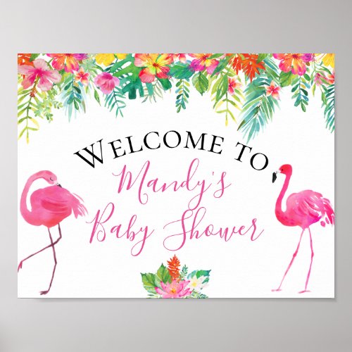 Tropical Floral Flamingo Baby Shower Sign