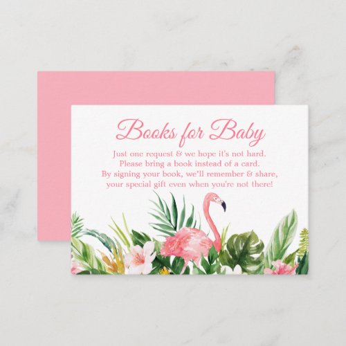 Tropical Floral Flamingo Books For Baby Shower Enclosure Card