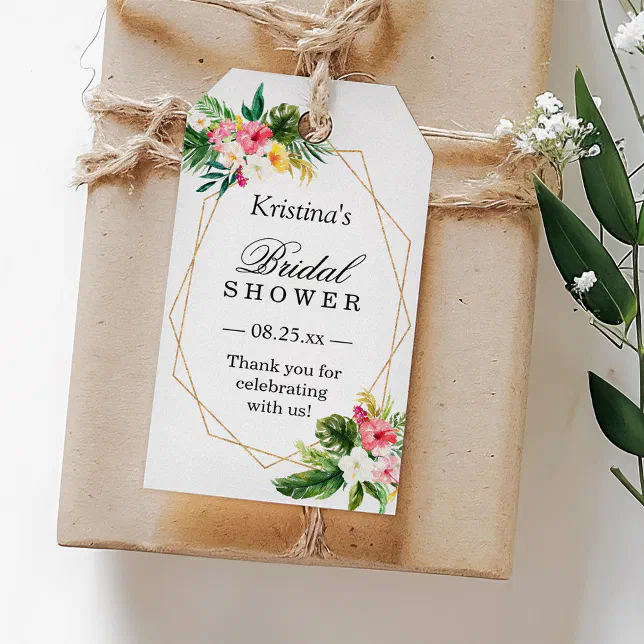 Tropical Floral Flamingo Bridal Shower Thank You Gift Tags | Zazzle