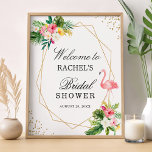 Tropical Floral Flamingo Gold Bridal Shower Sign<br><div class="desc">Welcome guests to a tropical and stylish bridal shower with this gorgeous Tropical Floral Flamingo Bridal Shower Welcome Sign. The sign features a stunning floral and flamingo design with a touch of gold geometric details, making it a perfect addition to any tropical-themed party. The digital download option allows you to...</div>
