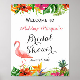 Tropical Floral Flamingo Luau Bridal Shower Sign
