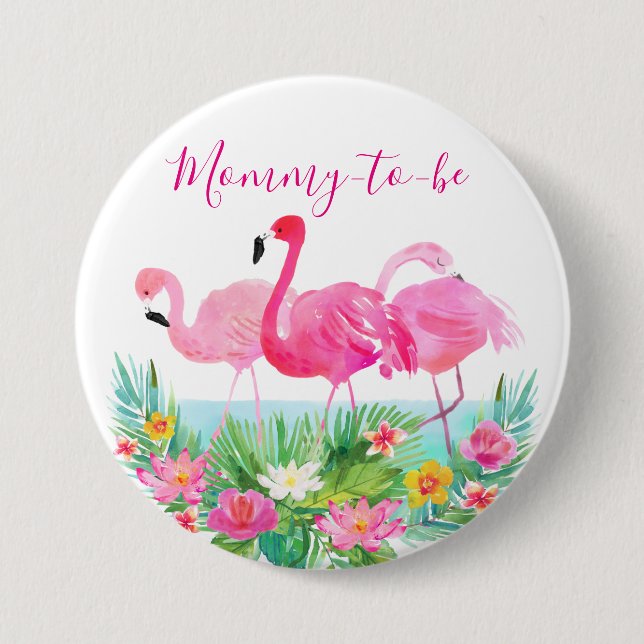 Tropical Floral Flamingo Mommy-to-be Button (Front)