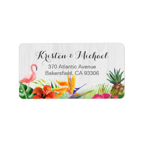 Tropical Floral Flamingo Pineapple Rustic Wood Label