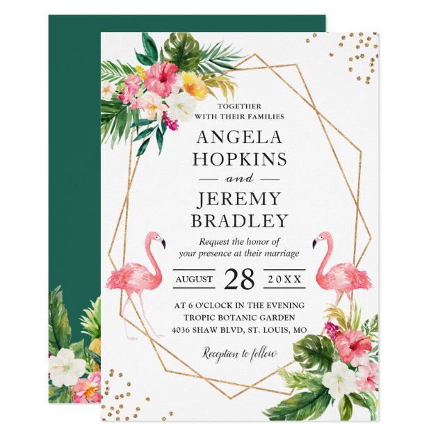 Tropical Floral Flamingo Summer Luau Wedding Invitation