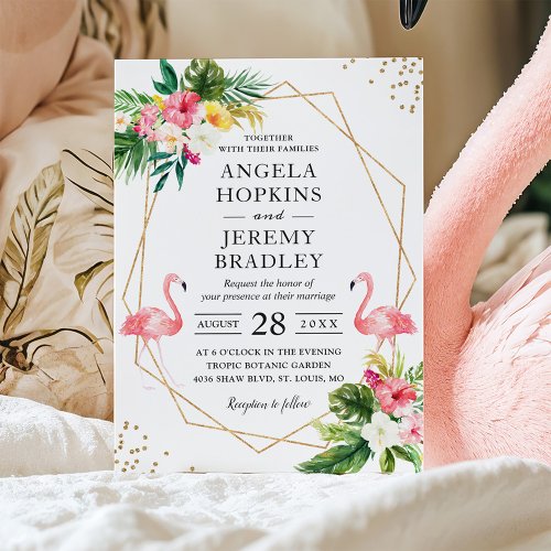 Tropical Floral Flamingo Summer Luau Wedding Card