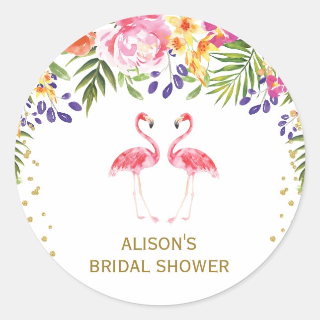 Tropical Floral Flamingo Thank You Sticker Favors (Front)