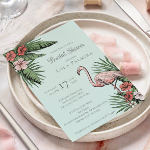 Tropical Floral Flamingo Turquoise Bridal Shower Invitation