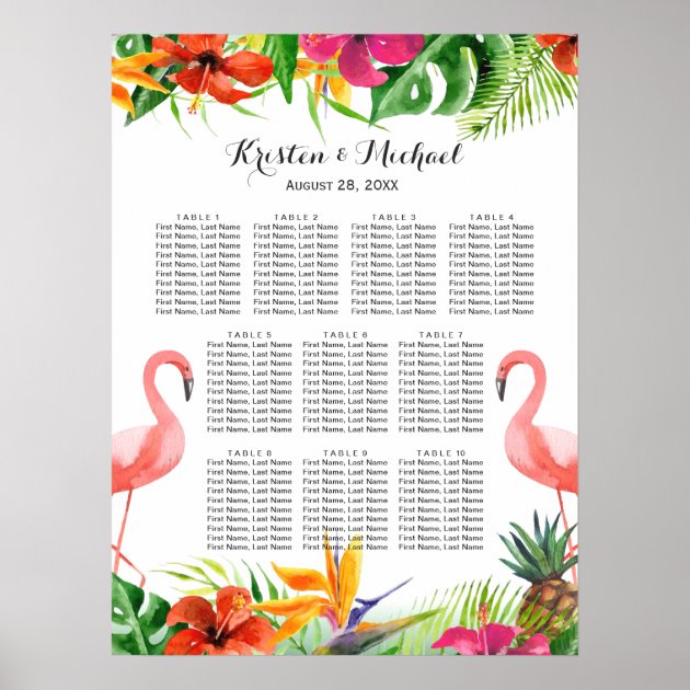 Tropical Floral Flamingo Wedding Seating Chart
