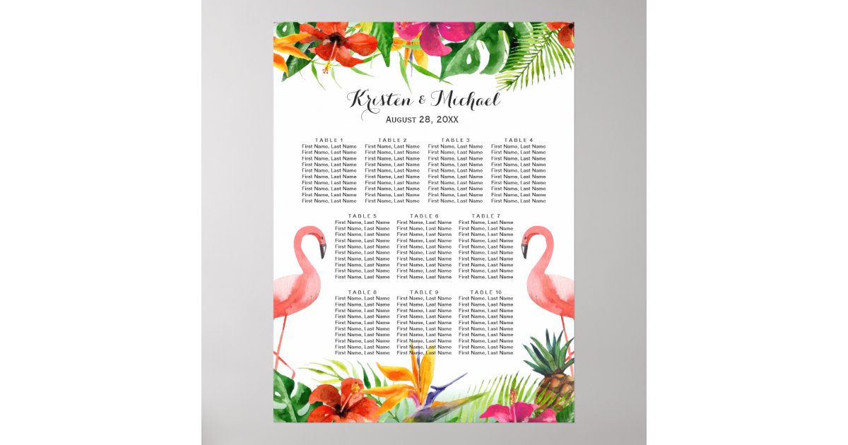 Tropical Floral Flamingo Wedding Seating Chart Zazzle