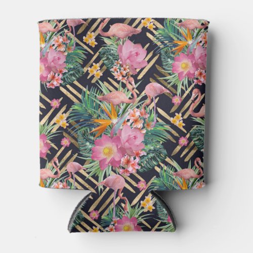 tropical floral flamingos and gold strokes can cooler