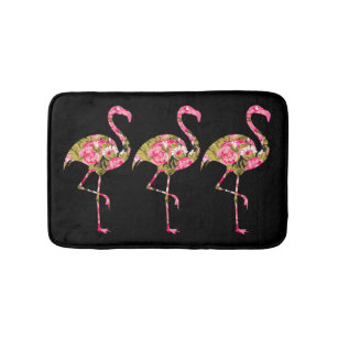 Tropical Floral Flamingos Bathroom Mat