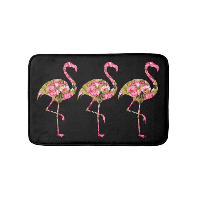 Tropical Floral Flamingos Bathroom Mat (Front)