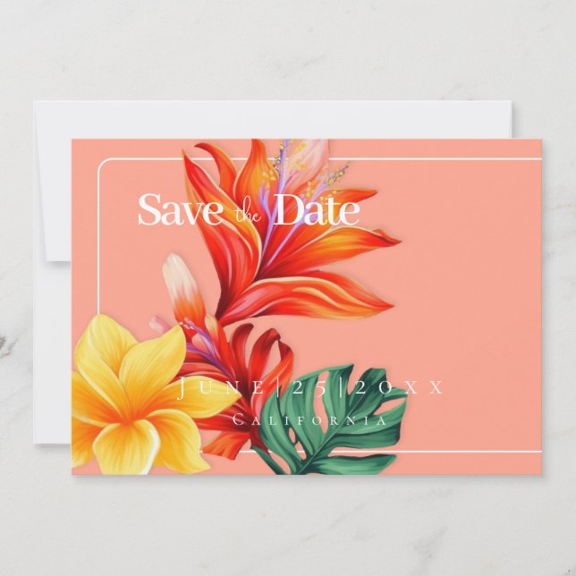 Tropical  floral Flat Save The Date Card (Front)