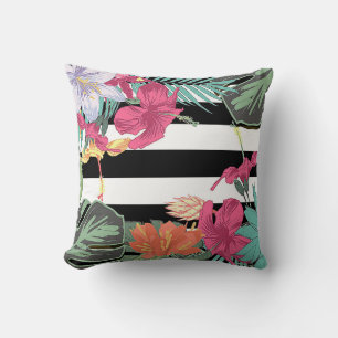 Tropical Floral Flowers Leaves Chic Botanical Throw Pillow