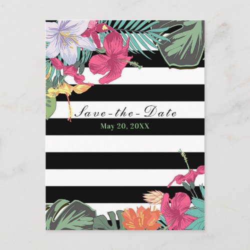 Tropical Floral Flowers Leaves Chic Save the Date Announcement Postcard
