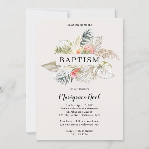 Tropical Floral Frame Baptism Invitation