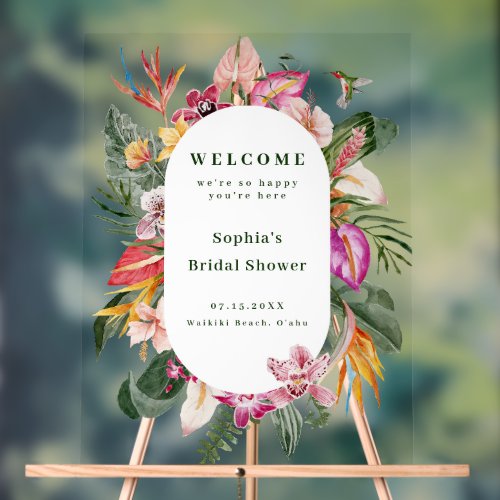 Tropical Floral Frame Bridal Shower Welcome Acrylic Sign