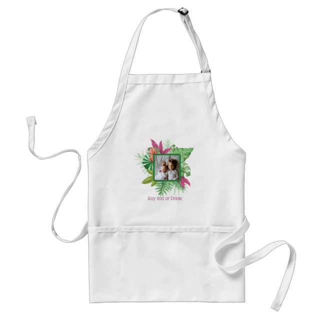 Tropical Floral Frame Custom Photo and Text Adult Apron (Front)