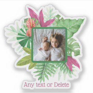 Tropical Floral Frame Custom Photo and Text Sticker