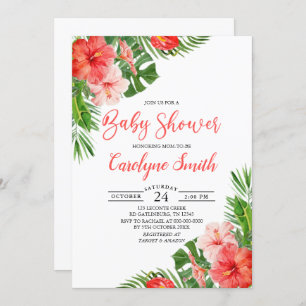 Tropical Floral Frame Watercolor Baby Shower Invitation