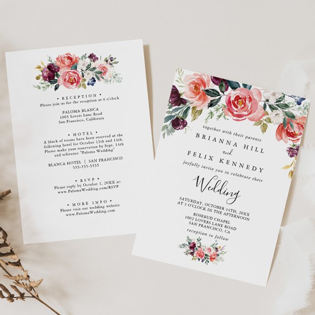 Tropical Floral Front & Back Wedding Invitation (Creator Uploaded)