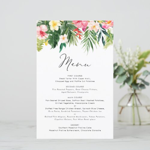 Tropical Floral Garland Summer Menu Card