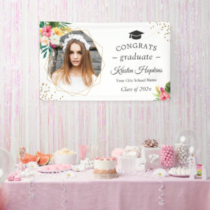 Tropical Floral Geometric Photo Graduation Party Banner