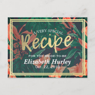 Tropical Floral Gold Frame Bridal Shower Recipe Invitation Postcard