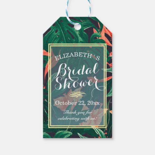 Tropical Floral Gold Frame Bridal Shower Thank You Gift Tags
