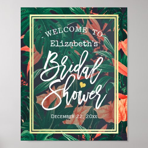 Tropical Floral Gold Frame Bridal Shower Welcome Poster