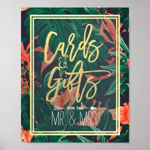 Tropical Floral Gold Frame Cards & Gifts Wedding Poster