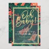 Tropical Floral Gold Frame Hawaiian Baby Shower Invitation (Front/Back)