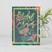 Tropical Floral Gold Frame Hawaiian Bridal Shower Invitation (Standing Front)