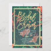 Tropical Floral Gold Frame Hawaiian Bridal Shower Invitation (Front)