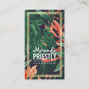 Tropical Floral Gold Frame Makeup Beauty Salon Appointment Card