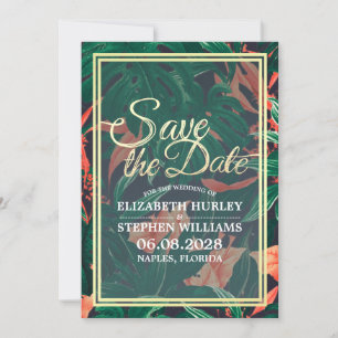 Tropical Floral & Gold Frame Wedding Save The Date