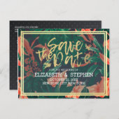 Tropical Floral & Gold Frame Wedding Save The Date Announcement Postcard (Front/Back)