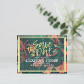 Tropical Floral & Gold Frame Wedding Save The Date Announcement Postcard (Standing Front)