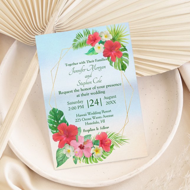 Tropical Floral Gold Geometric Wedding Invitation (Creator Uploaded)