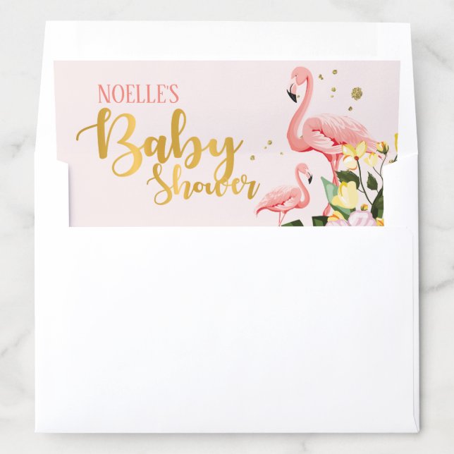 Tropical Floral Gold Pink Flamingo Baby Shower Envelope Liner (In Envelope)