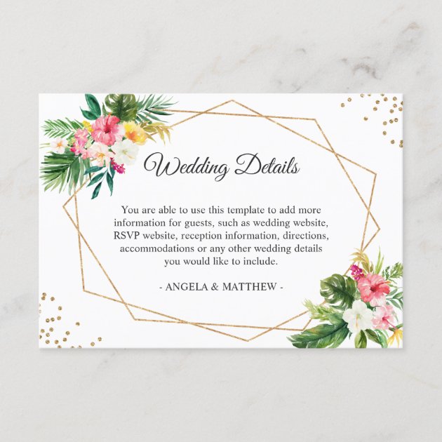 Tropical Floral Gold Wedding Reception Details Enclosure Card