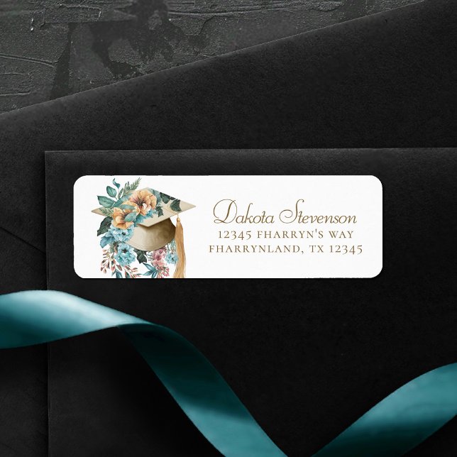 Tropical Floral Graduation Hat and Tassel Address Label (Creator Uploaded)