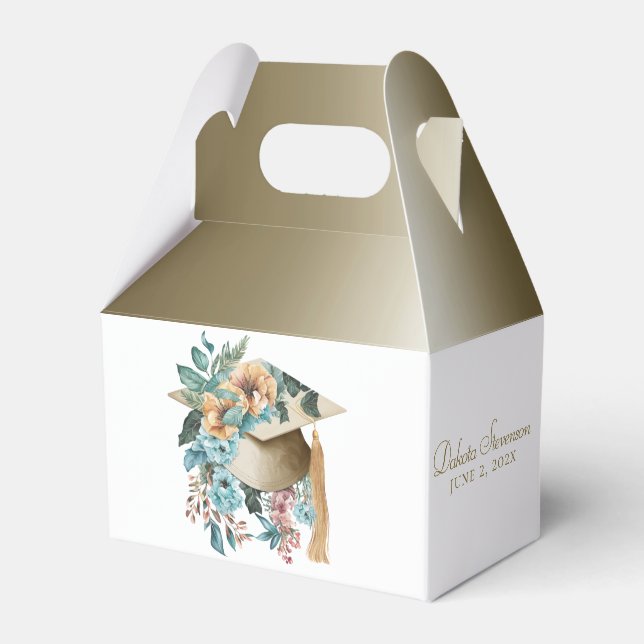 Tropical Floral Graduation Hat and Tassel Party Favor Boxes (Front Side)